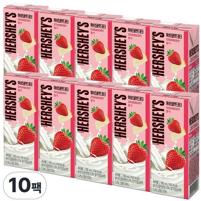[임박특가] 매일유업 허쉬초콜릿 드링크 딸기 10팩 [소비기한 2026-01-06], 190ml