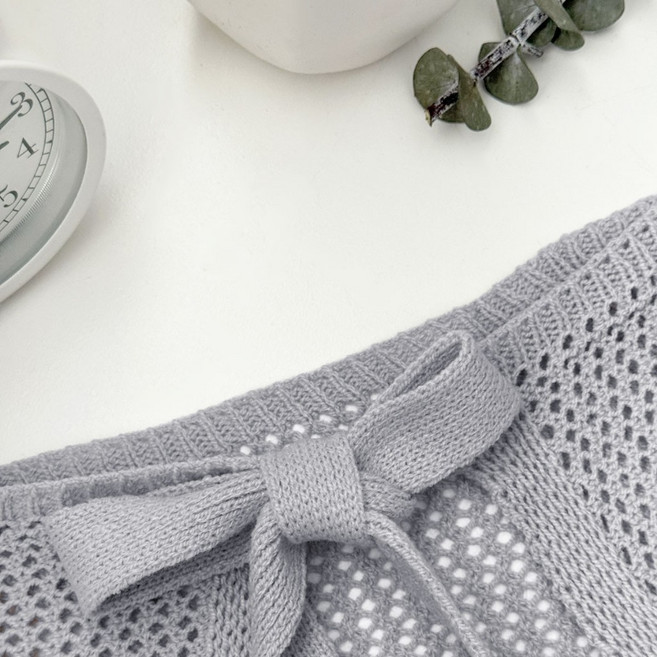 綁帶洞洞針織襯裙 一片式半裙 蝴蝶結疊穿圍裙 蕾絲網紗透膚襯裙