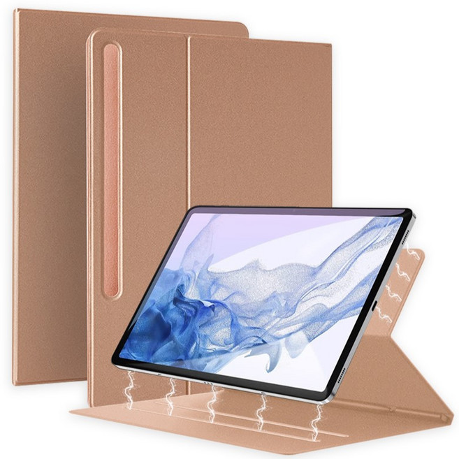 원더글라스 갤럭시탭 자력강화 마그네틱 S펜 수납 슬림 폴리오 북커버 케이스, 로즈 골드