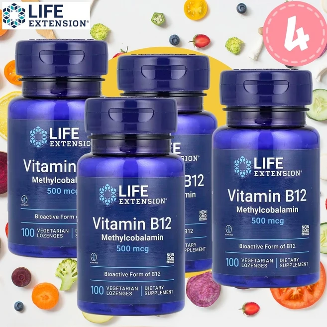 라이프익스텐션 비타민 B12 메틸코발라민 500mcg 100정 4개, 기본 - 쿠팡