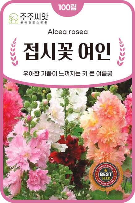 [주주씨앗] 접시꽃여인 씨앗 100립 / 겹꽃으로 꽃이 풍성한 다년생 꽃씨 씨앗몰, 1개