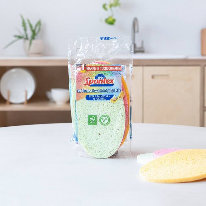 스폰텍스 셀룰로오스 원형 수세미 컬러 믹스 3개입, 옐로우 핑크 그린, 1개