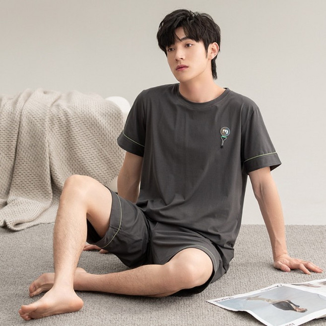 純棉男士夏季短袖家居服兩件套裝
