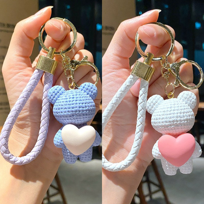 올리브파티 선재업고튀어 선업튀 솔선 선재 키링 곰돌이 하트 키링 열쇠고리, 2개, 화이트+퍼플
