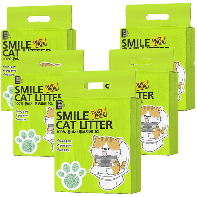 마마쇼 고양이모래 스마일 두부모래, 녹차향, 5개, 10L