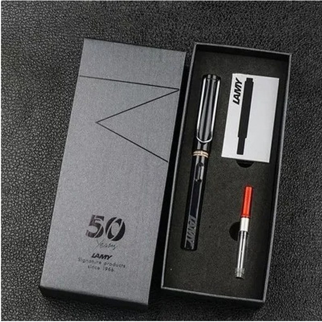 독일 Lamy 만년필 50주년 졸업 승진 생일 선물세트, F, 브라이트블랙