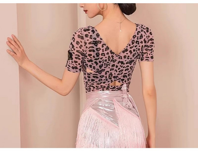 쌍천 라틴 무도복 전용 트레이닝복 여상의 패션 무도복 망사 성인 여름 블랙 반팔 Y25091209