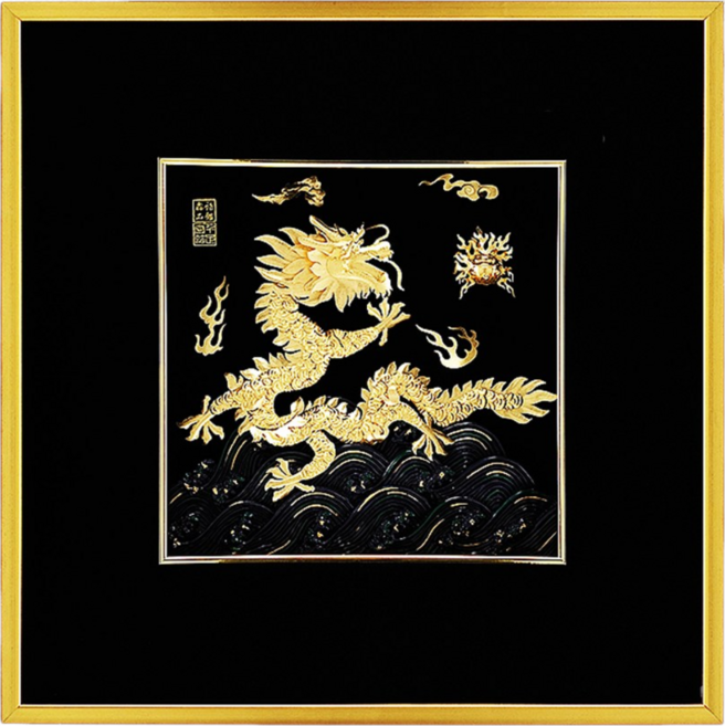 開運陶源 雅鑑鑫品 祥龍獻瑞金箔畫 純金左金龍, 咖啡色, 1個