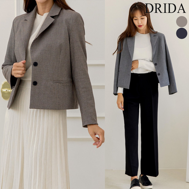 드리다 가을 잔체크 크롭 정장 빅사이즈 자켓 40대 미시옷 50대 중년여성 하객 출근 상견례 봄 엄마옷