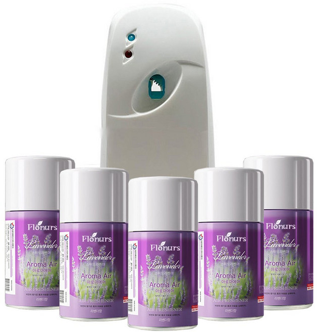 ( 분사기 + 방향제 X 5개 세트 ) 아로마에어 자동분사기 리필 향캔, 분사기 1개 + 스윗라벤더 (향캔 5개), 1세트, 280ml