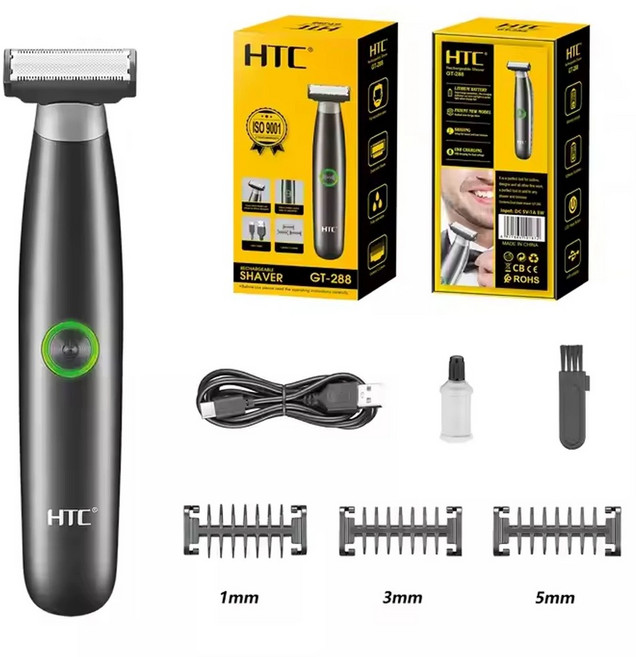 HTC 남성용 전기 사타구니 헤어 트리머 음모 헤어 트리머 바디 그루밍 클리퍼 남성용 비키니 제모기 충전식 면도기 면도기, 3)Men-GT-288, 1개