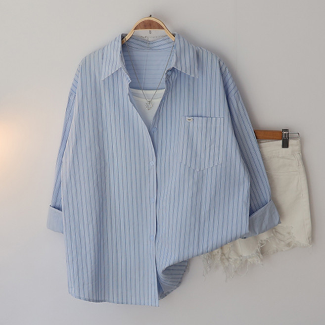 스카이코코 여성 긴팔 남방 펜던트 스트라이프 셔츠
