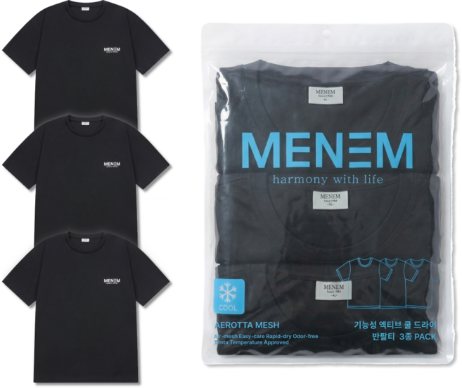 미넴 남녀공용 반팔티 3장 S~5XL 기능성 쿨티 런닝 헬스 트레이닝