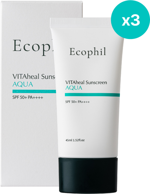 <한국콜마 제조> 에코필 비타힐 선스크린 아쿠아 선크림 / 데일리 자외선 케어, 3개, 45ml
