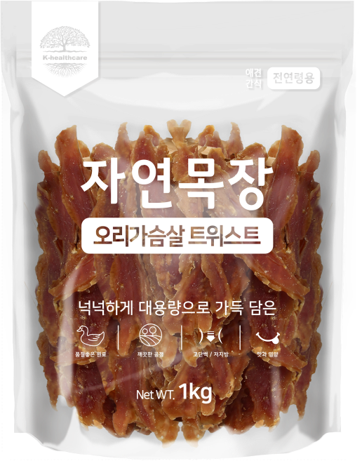 자연목장 오리가슴살 트위스트, 오리, 1kg, 1개