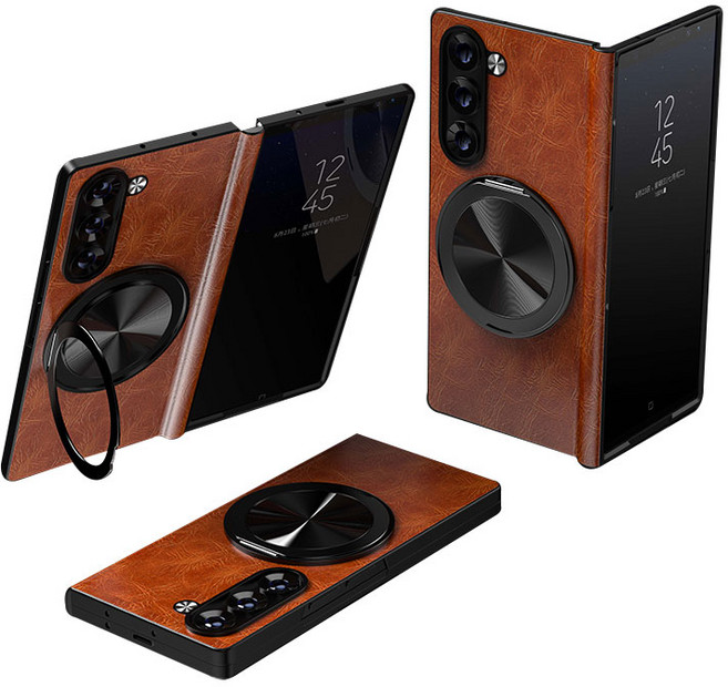 갤럭시 Z 폴드 힌지보호 천연 가죽 magsafe 360도 각도 조절이 거치대 케이스