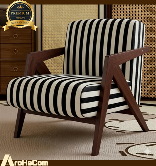 아로하닷컴 1인용 쇼파 카페의자 낮은 라운지체어 암체어 1인 의자 엔틱 인테리어 팔걸이, 월넛 - 스트라이프