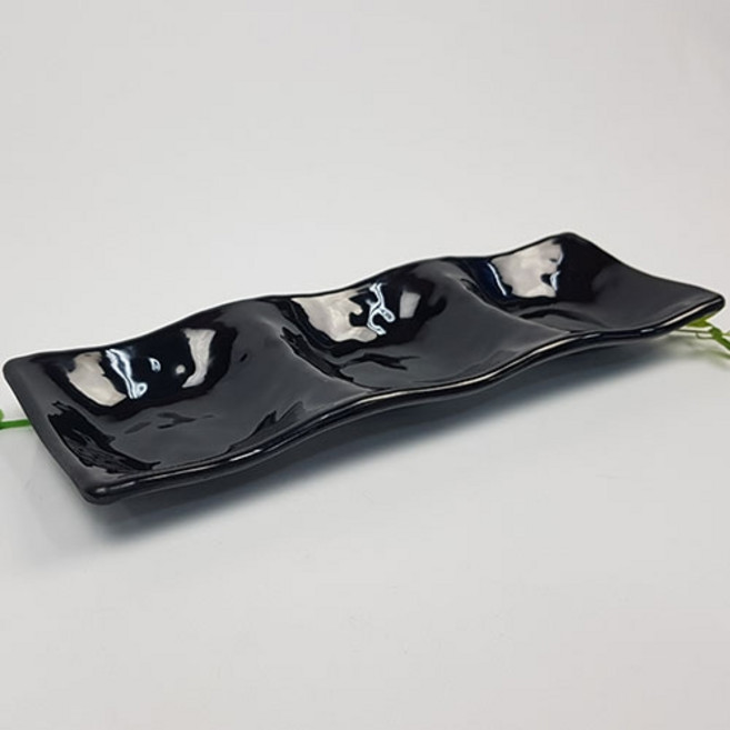 업소용 멜라민 직사각 3칸 32cm 흑색 VV 나눔접시 찬기 반찬, 업소용멜라민 직사각3칸 32cm 흑색, 1개