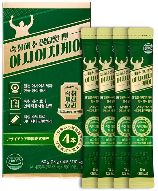 숙취해소제 아사이치케아 액상 스틱형 4포입, 1박스, 60g