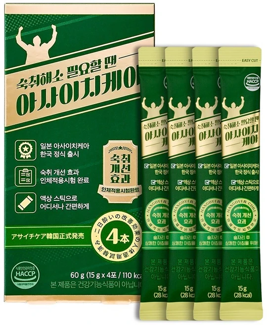 숙취해소제 아사이치케아 액상 스틱형 4포입, 1박스, 60g - 쿠팡