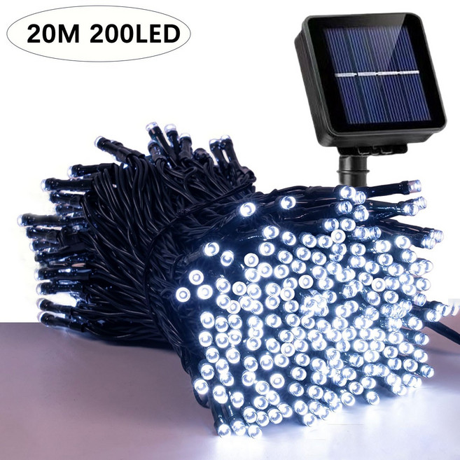 KELAKE 태양광 조명줄 야외용 정원등 LED 트리등 아웃도어 방수 22m 200Led, 백색광