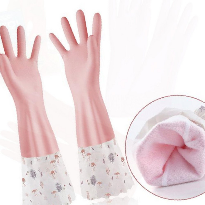 김장 고무장갑 겨울용 두꺼운 면코팅 주방 설거지 긴팔, 기모토시형(핑크L), 1개, 상세페이지 참조