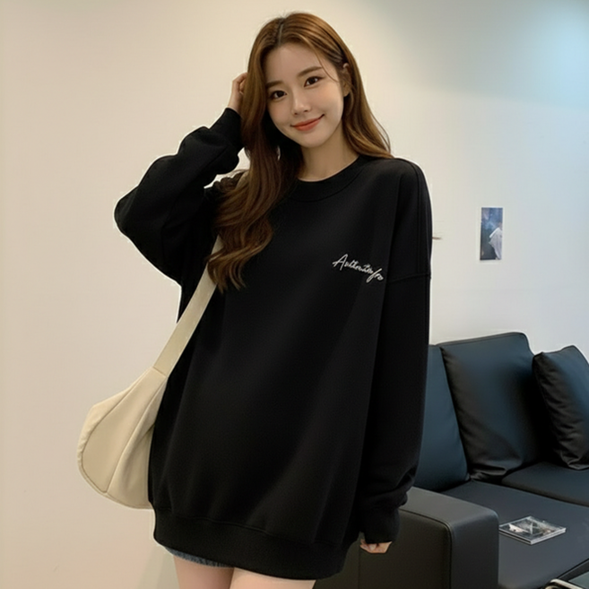 데일로엔 여성 긴팔 미니 레터링 맨투맨 티셔츠