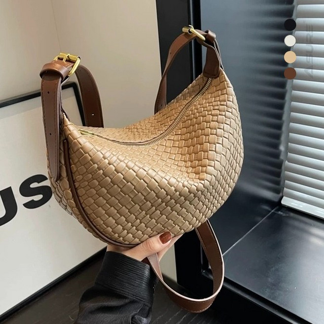 에쥬아 PU가죽 호보백 결무늬 만두백 데일리 출근용 숄더 크로스백