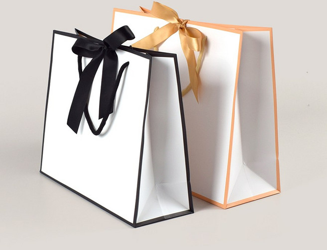 라인 쇼핑백 골드 블랙화이트 리본 쇼핑백 10매, 골드라인