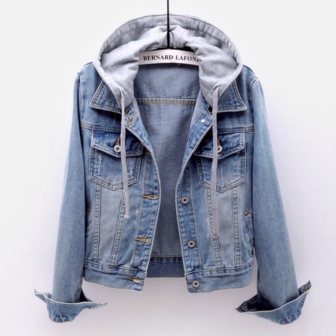 NUNUHANA 여성 봄가을 캐주얼 후드 데님 자켓