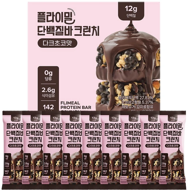 플라이밀 단백질 바 크런치 다크초코맛 프로틴바, 9개, 40g - 쿠팡