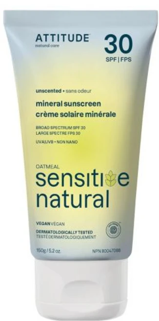 민감성 피부를 위한 태도 미네랄 자외선 차단제 EWG 검증 광범위한 스펙트럼 UVA/UVB 피부과 테스트 식물성 및 기반 포뮬러 비건 SPF 30 무향 5.2온스, 1개, 150g - 쿠팡