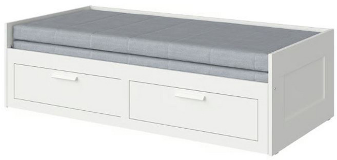 이케아 BRIMNES 데이베드+서랍2/매트리스2 화이트/오고트네스 80x200 294.270.64, 화이트