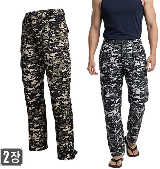 [1+1웨어몬] WF 여름 밀리터리 야상바지 (디지털 얼룩이) 면 아웃도어 건빵 카고 등산