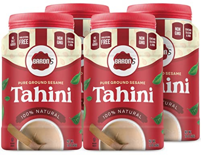 바론스 퓨어 타히니 참깨 페이스트 | 후무스 딥 소스용 Baron's Kosher 100% Pure Ground Sesame Tahini 16-ounce Jars (1 Pou, Sesame Seed, 4개