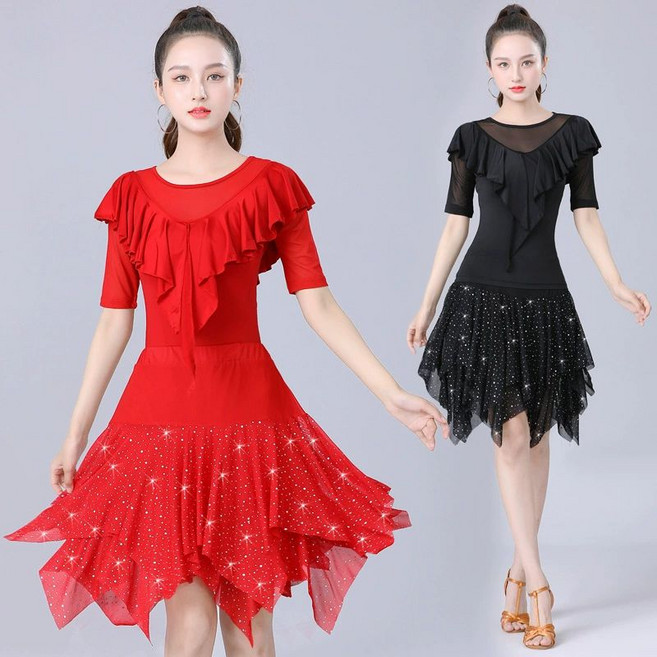 레이스 수술 반짝이 연습복 댄스복 XL