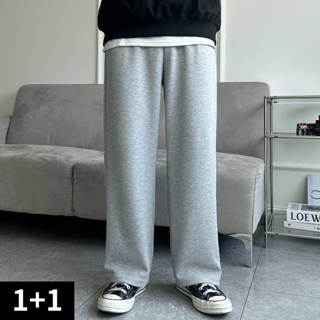 [룩미보이] 1+1 남녀공용 와이드핏 밴딩 트레이닝 팬츠 기모 츄리닝