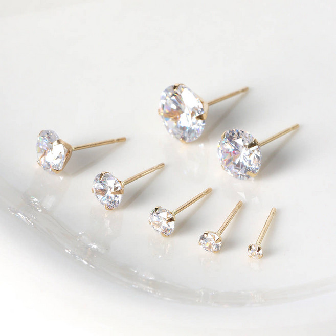 오로프 전체 금 14K 다이아컷팅 큐빅 침 귀걸이 2 3 4 5 6 7 8mm 1쌍 기준 (14K 실리콘 뒷마개 포함)