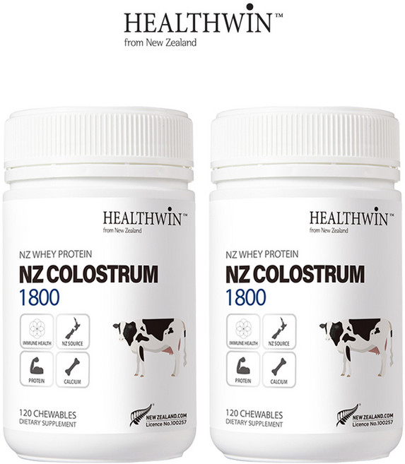 뉴질랜드 초유 프로틴 1800 츄어블 헬스윈 콜로스터럼 120타블렛, 2개, 60정