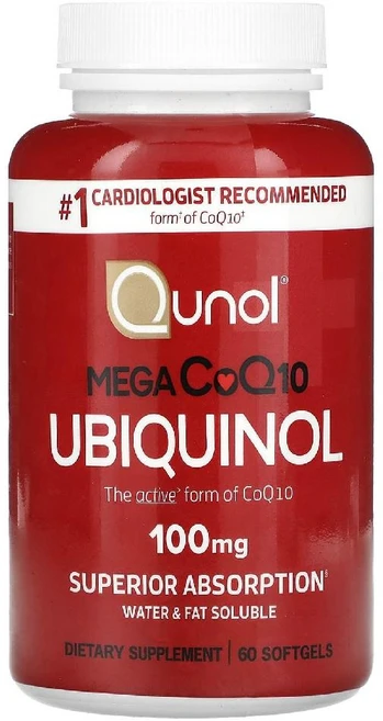 Qunol 메가 코큐텐 CoQ10 유비퀴놀 Ubiquinol 100mg 60 소프트젤, 1개 - 쿠팡