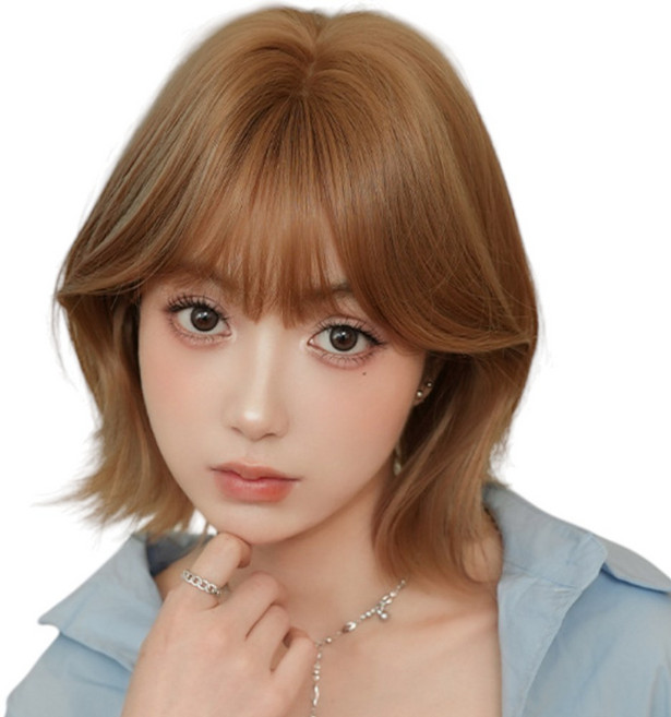 가발위드 여성 가발 단발 굵은 웨이브 자연스러운 통가발 밀티단, 1개, 밀크브라운