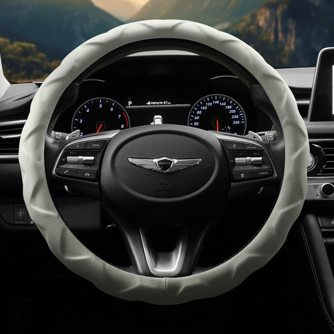 엑스핏 가죽 순정형 타공 차량용 다이아몬드 그립 핸들커버, 애쉬그레이