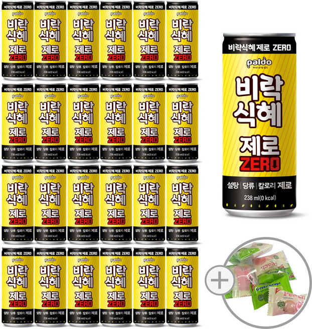 팔도 비락식혜 제로 슬림캔 238ml (소프트젤리 증정), 24개