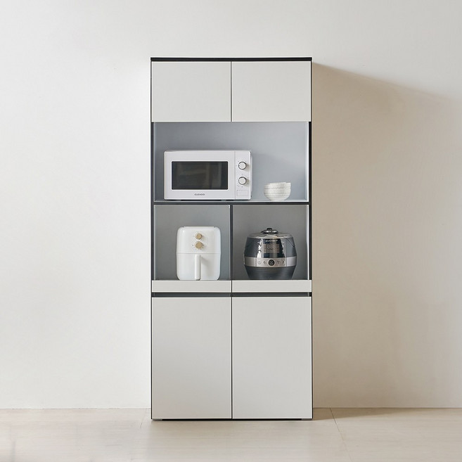 바로방가구 스토어 800 키큰 전자렌지대 냉장고장 수납장 밥솥선반, 화이트블랙