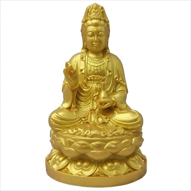 관음보살 불상 관세음보살 좌상 부처상 불교 굿즈 장식, 1개, 황금색
