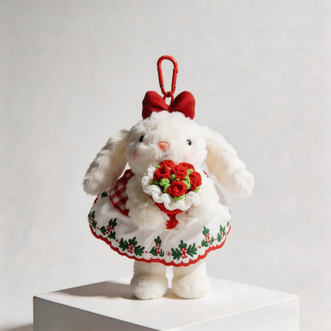 말랑말랑 귀여운 수공예 프라워 토끼 인형 가방 열쇠고리