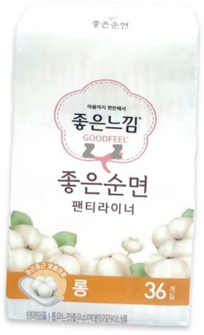 소형생리대 좋은느낌 팬티라이너 순면 데일리 라이너 롱 36개입, 36