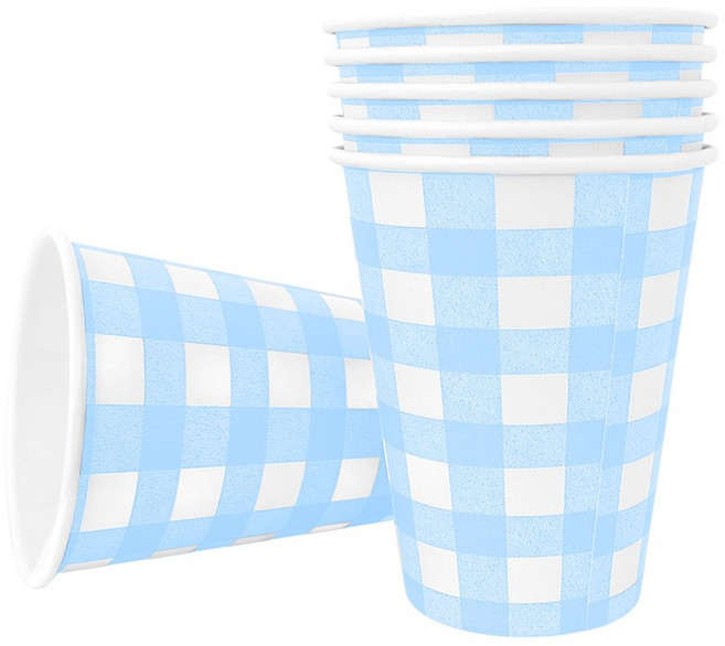 파티용 종이컵 체크라이트블루 6개 생일 일회용, 단품, 단품