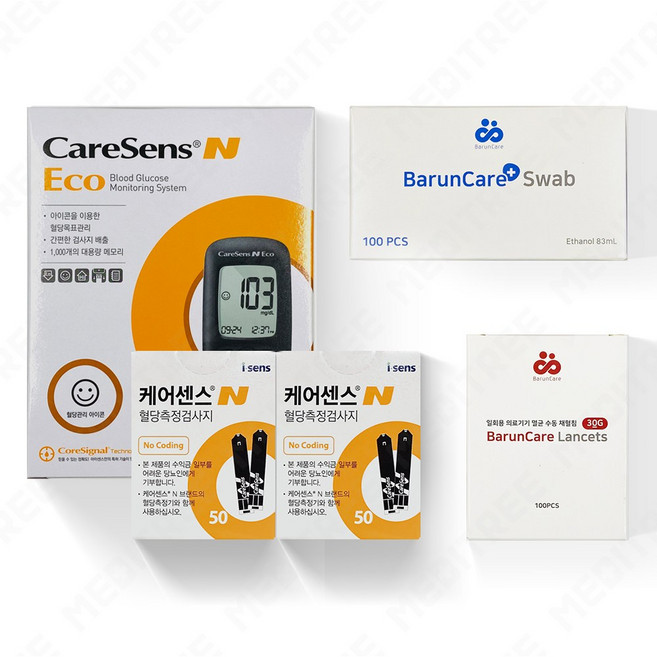 케어센스 N 에코 혈당측정기+시험지100+침100+솜100, 1세트