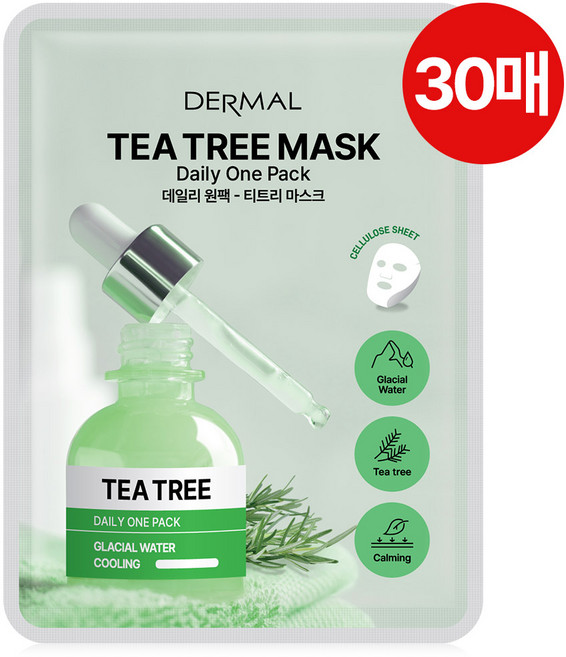 더말 데일리 원팩 마스크팩 티트리 30매, 30개, 1개입